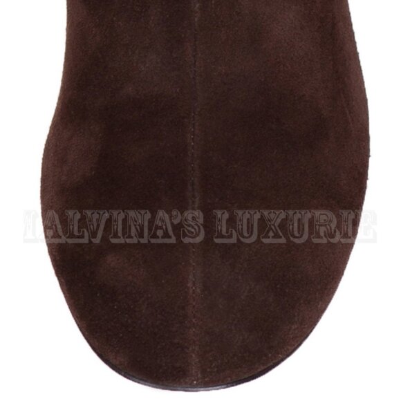 GUCCI BOOTS TALL KNEE HIGH BROWN SUEDE LEATHER WEB STRIPE sz 34.5 / 4.5 - Picture 4 of 4